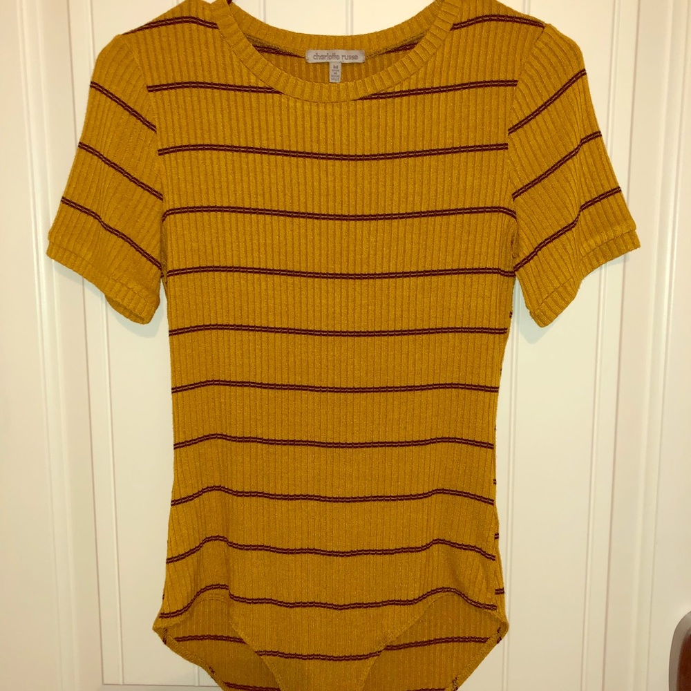 NWOT Stripped Mustard Short Sleeve Bodysuit